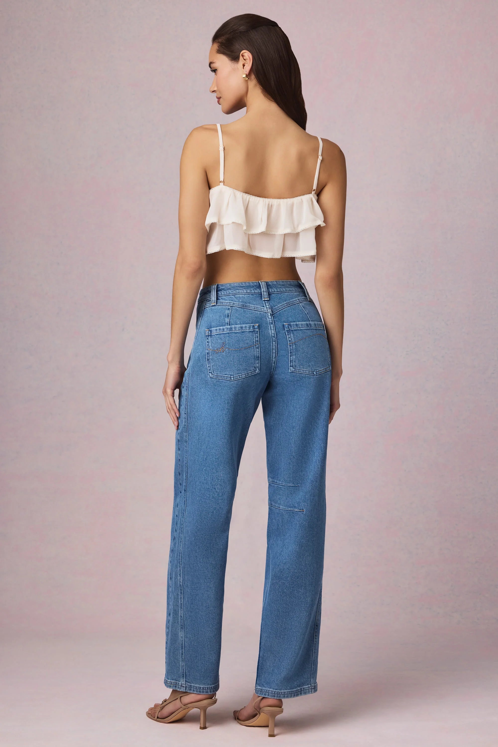 Mid Rise Barrel Leg Jeans in Mid Blue Wash
