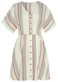 Button Cold Shoulder Dress White Multi