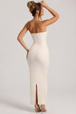 Embellished Bandeau Cowl Neck Maxi Dress in White