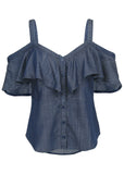 Chambray Ruffle Top Dark Wash