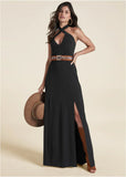 Cross Neck Halter Dress Black