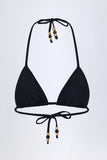 Charm Detail Triangle Bikini Top in Black