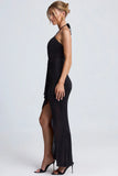 Hardware Detail Cut Out Halterneck Maxi Dress in Black