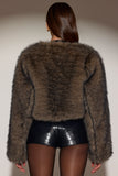 Cropped Faux Fur Jacket in Chocolate Brown