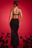 Embellished Cut Out Halterneck Gown in Black