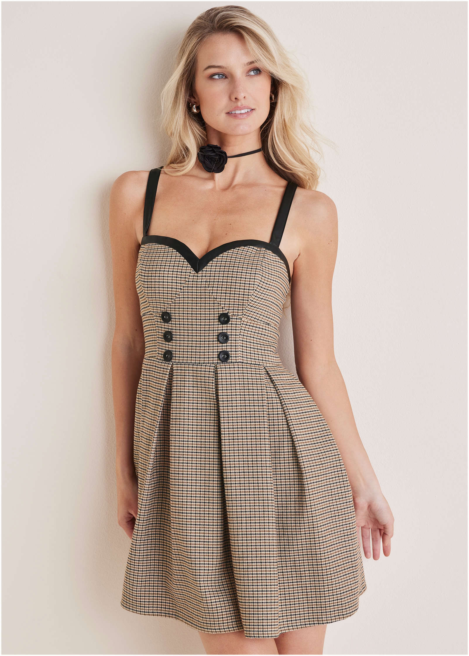 Plaid Mini Dress Cream Multi