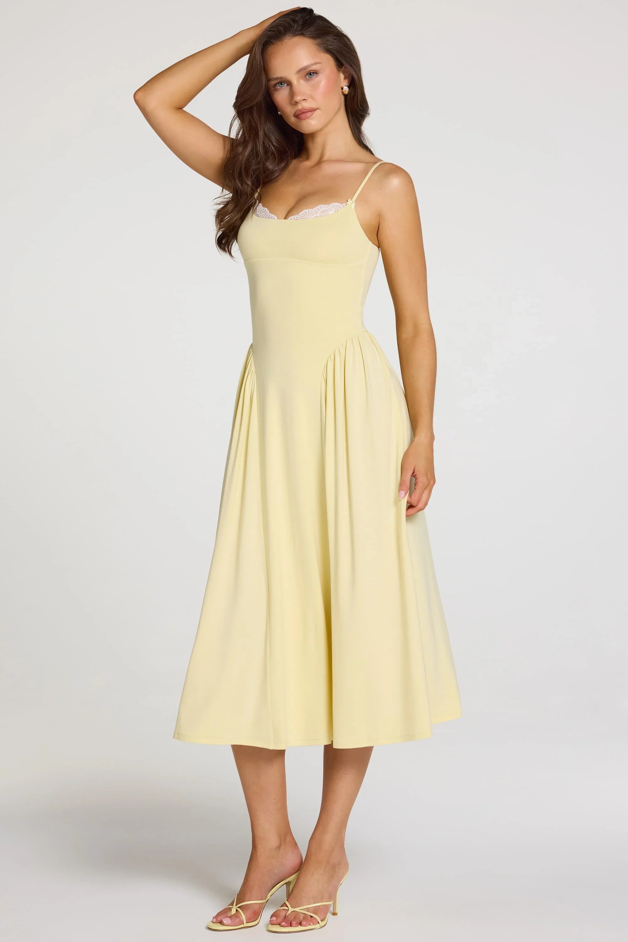 Modal Lace Trim Midaxi Dress in Pastel Yellow