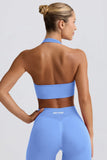 Define Luxe Halterneck Sports Bra in Light Blue