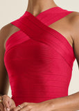 Cross Neck Bandage Dress Deep Red