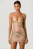 Embellished Sweetheart Neck A Line Mini Dress in Rose Hotfix