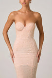 Embellished Sweetheart Neck Fishtail Gown in Dusty Rose