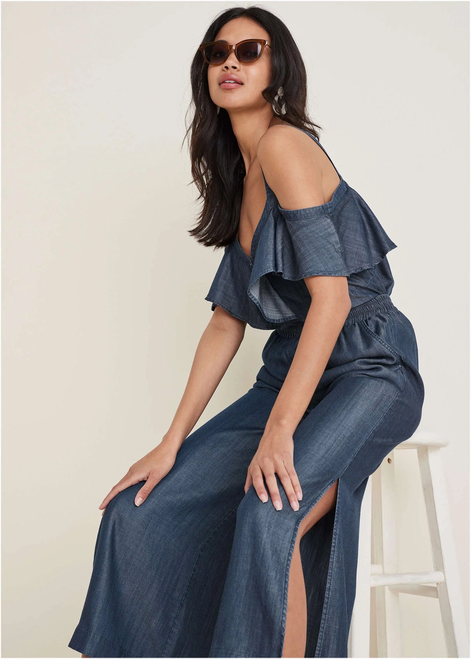 Chambray Cropped Pants Dark Wash