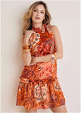 Drop Waist Mini Dress Parrot Palm