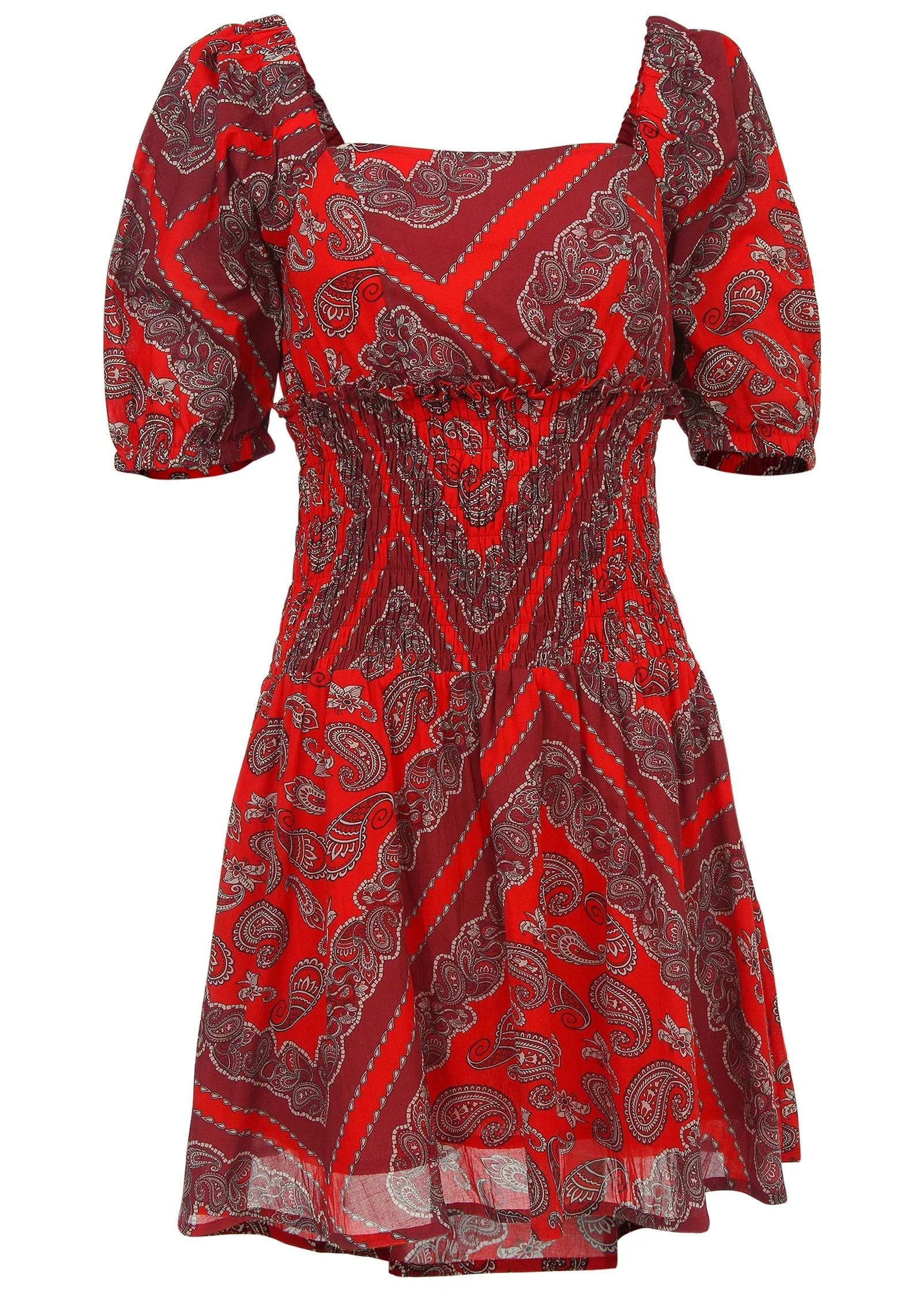 Cotton Voile Mini Dress Bandana Red