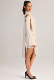Knit Scarf Detail Off Shoulder Mini Dress in Cream