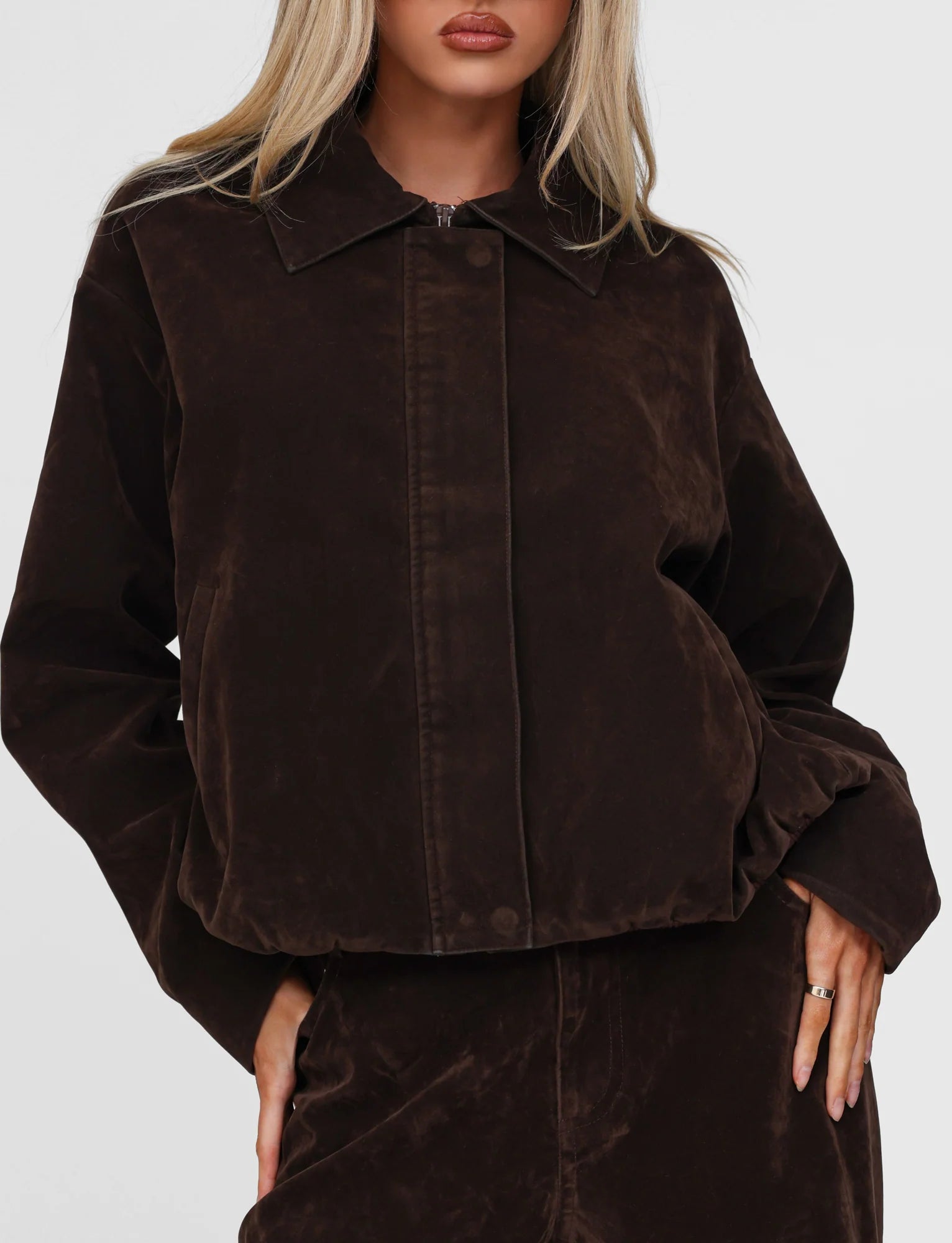 CAMELLIA BOMBER JACKET CHOCOLATE SUEDE