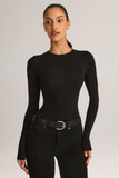 Modal Round Neck Long Sleeve Bodysuit in Black