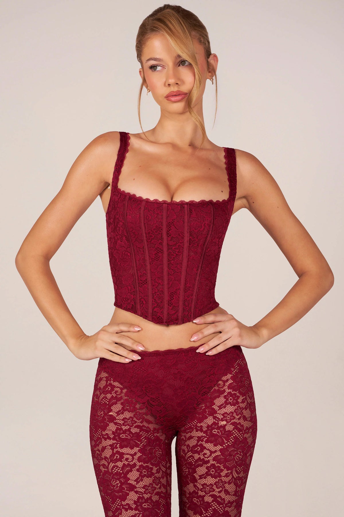Lace Up Corset Top in Cherry Red