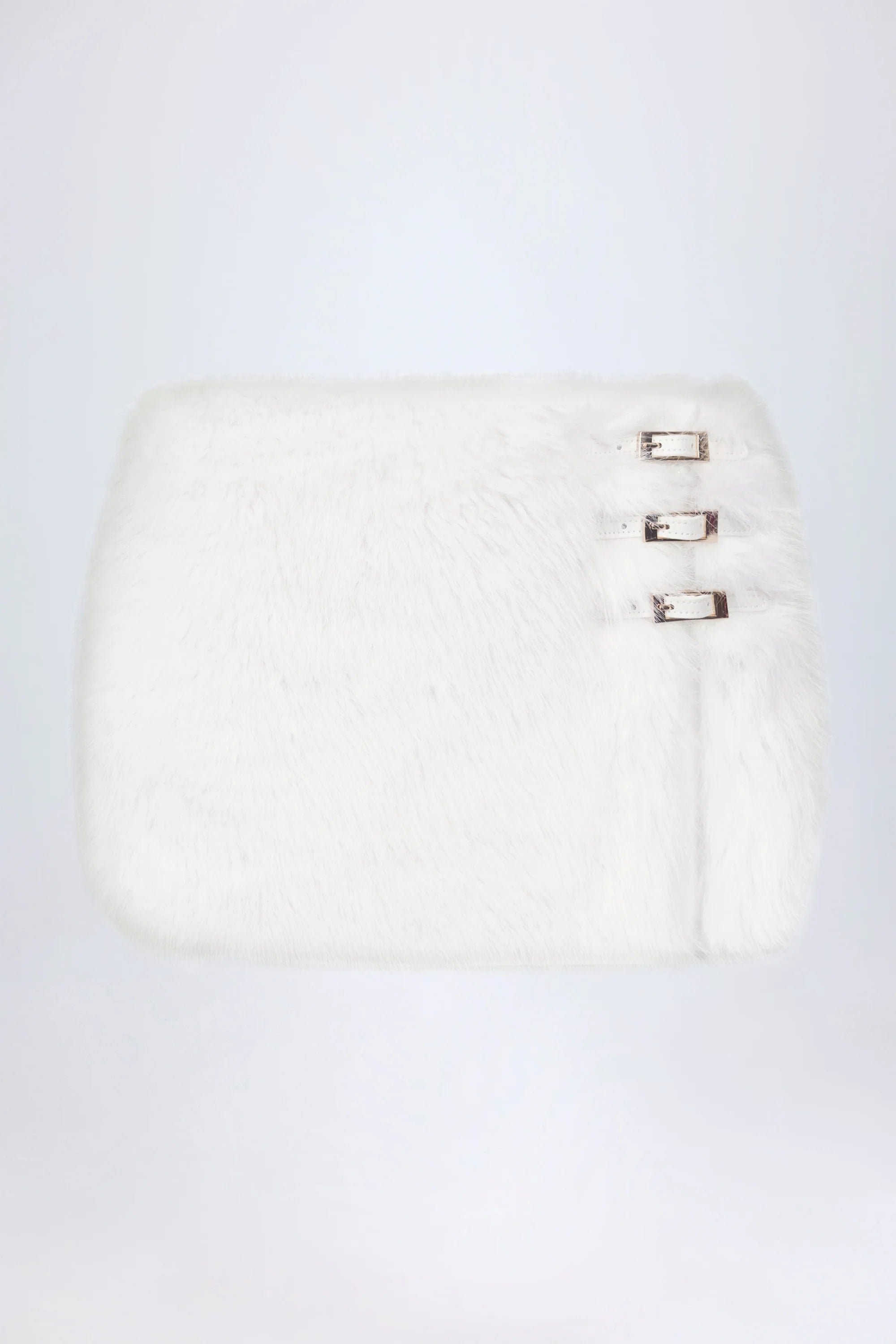 Buckle Detail Faux Fur Micro Mini Skirt in White