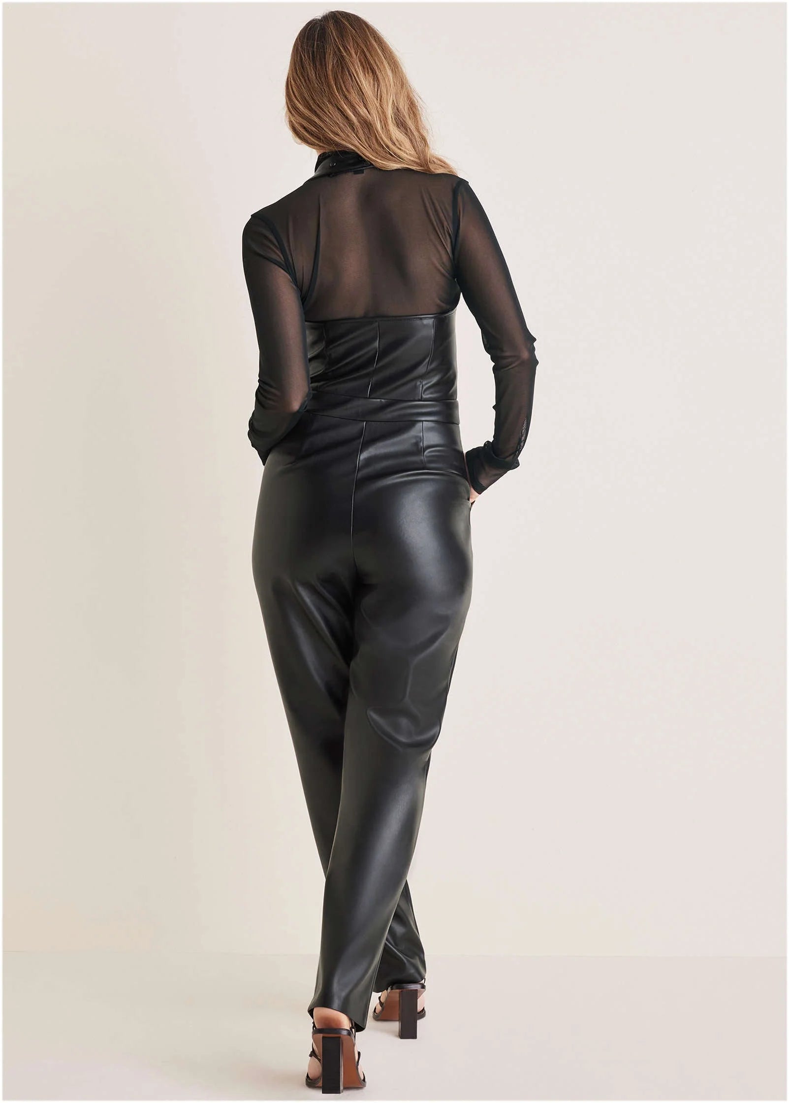Faux Leather Jumpsuit Jet Black