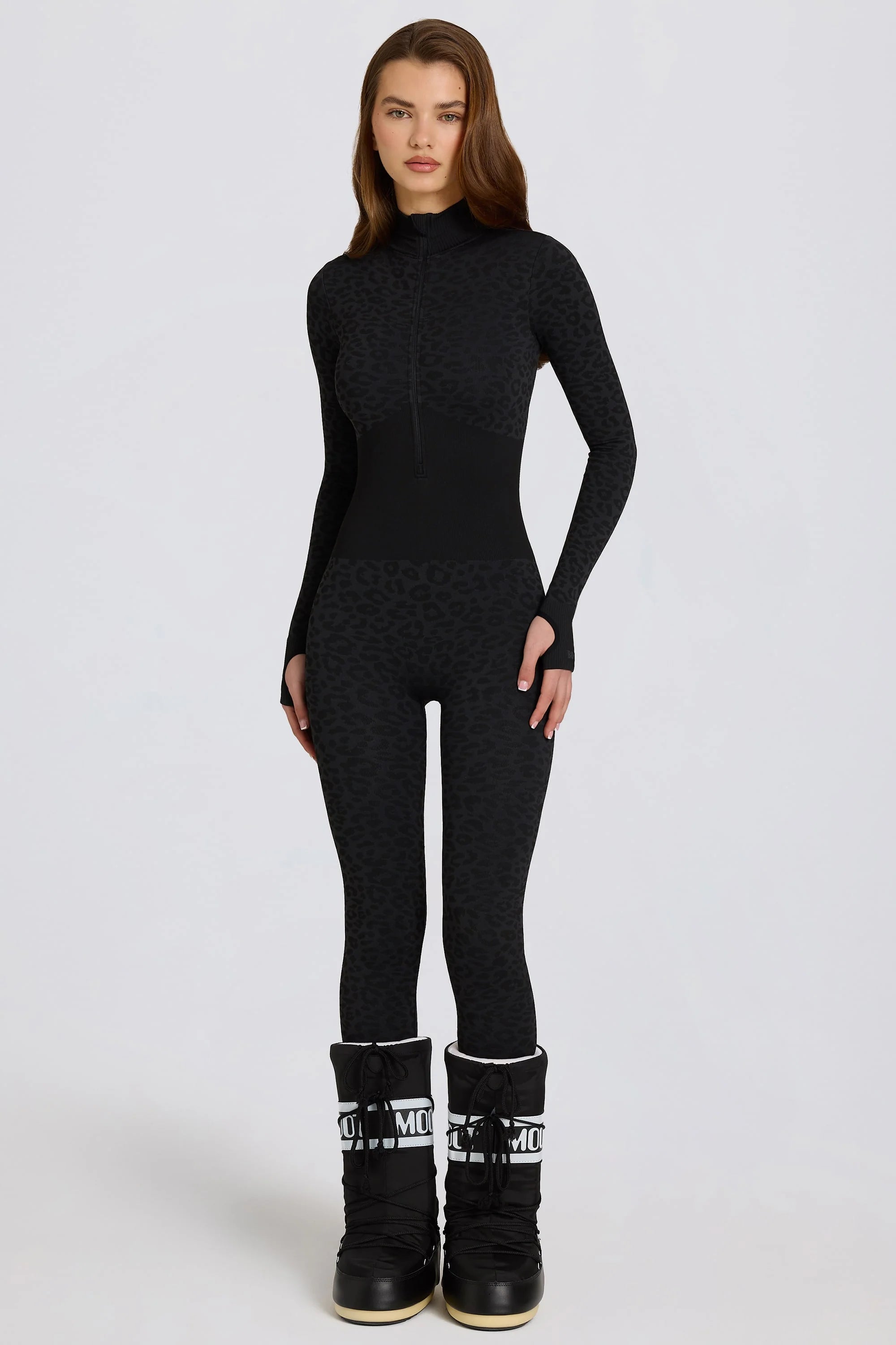 Thermal Base Layer Jumpsuit in Black Leopard