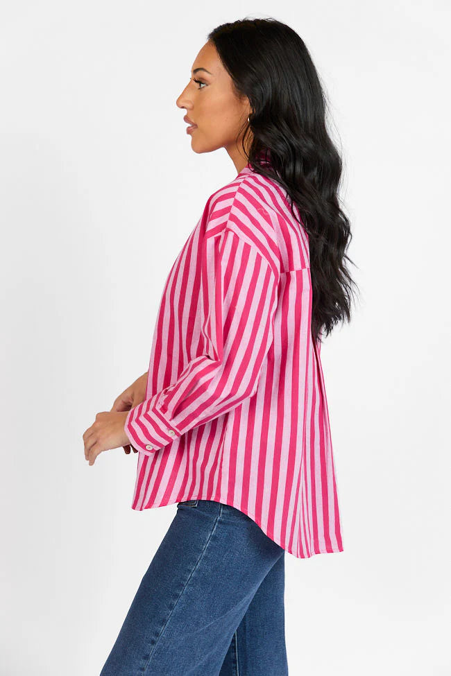 Drew Pink Striped Button Down Top