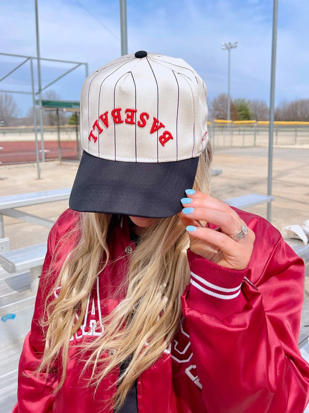 BASEBALL Red on Black Stripe Vintage Hat PREORDER