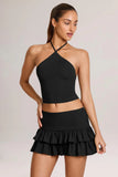 Modal Ruffle Mid Rise Mini Skort in Black