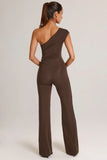Modal One Shoulder Jumpsuit in Chocolate Brown