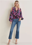 Ruffle Cold Shoulder Blouse Electric Bouquet