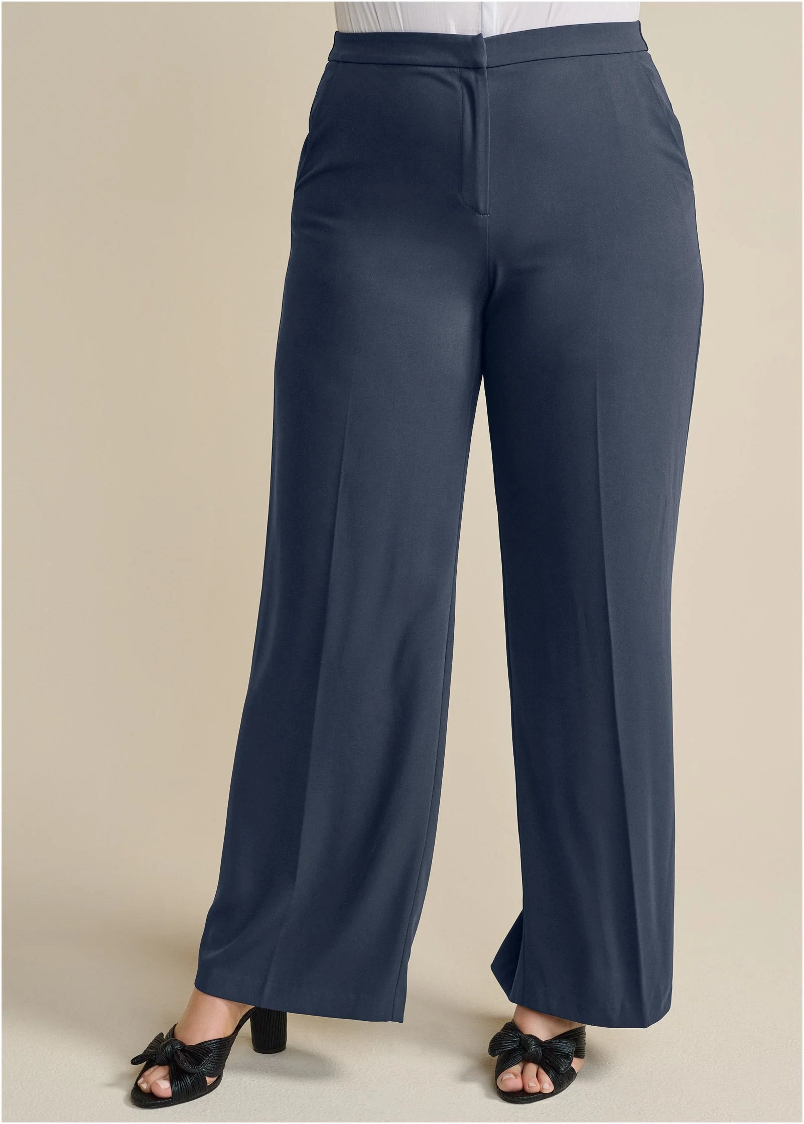 High Rise Wide Leg Trousers Navy