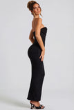 Embellished Bandeau Cowl Neck Maxi Dress in Black