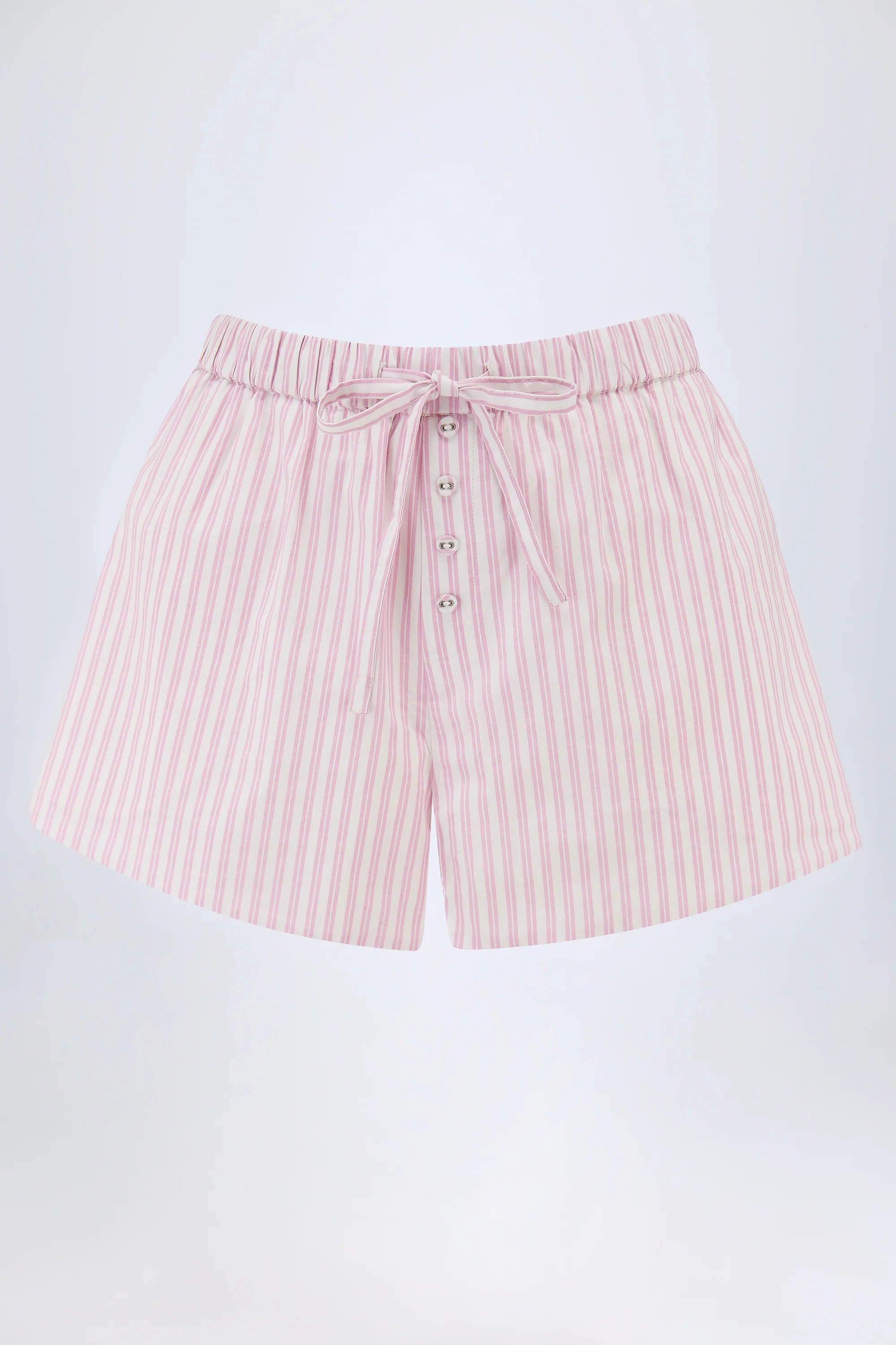 Mid Rise Cotton Poplin Shorts in Pink Stripe