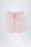 Mid Rise Cotton Poplin Shorts in Pink Stripe