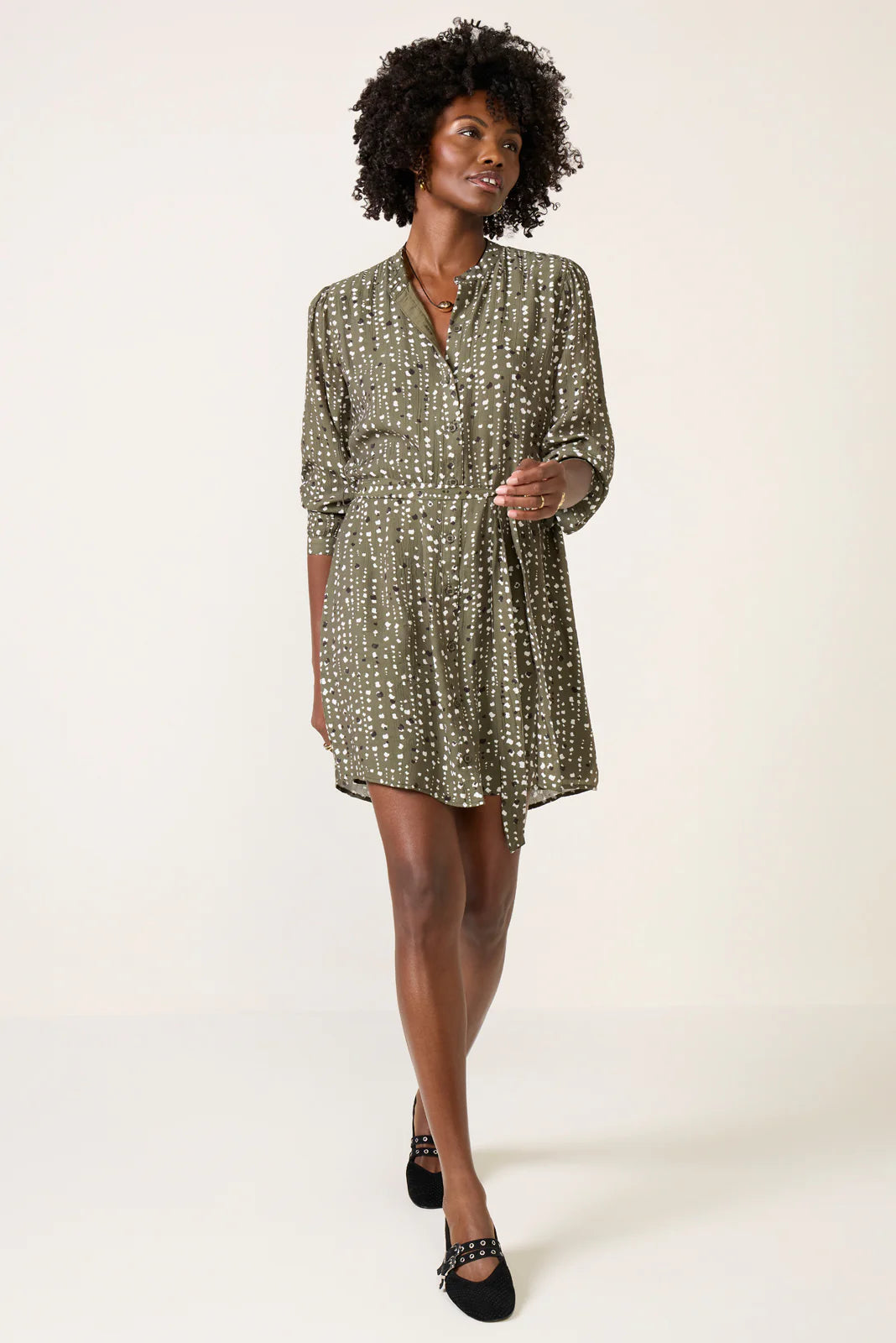Puff Sleeve Belted Shirt Dress