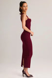Modal Square Neck Bodycon Midi Dress in Wine