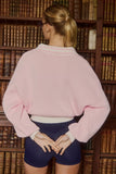 Cotton Jersey Oversized V Neck Jumper in Powder Pink