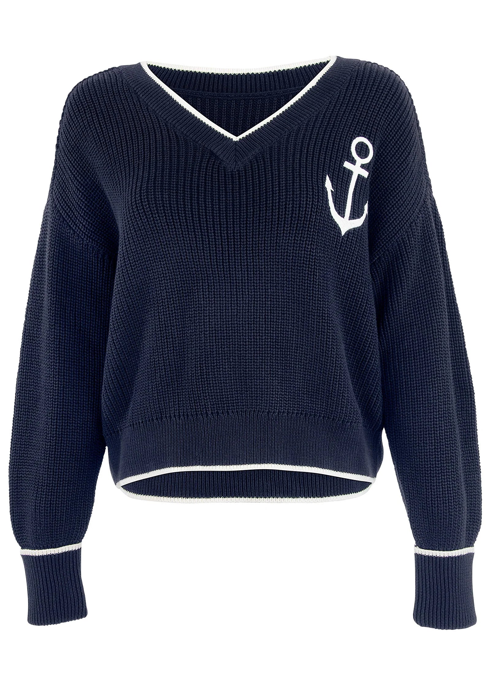 Anchor V Neck Sweater Navy White
