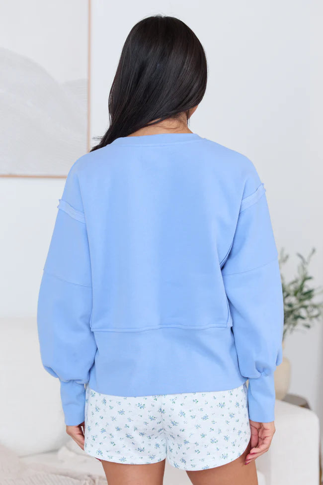 Payton Blue Cropped Crewneck Top SALE