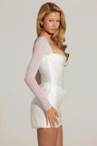 Embellished Long Sleeve Draped Mini Dress in White