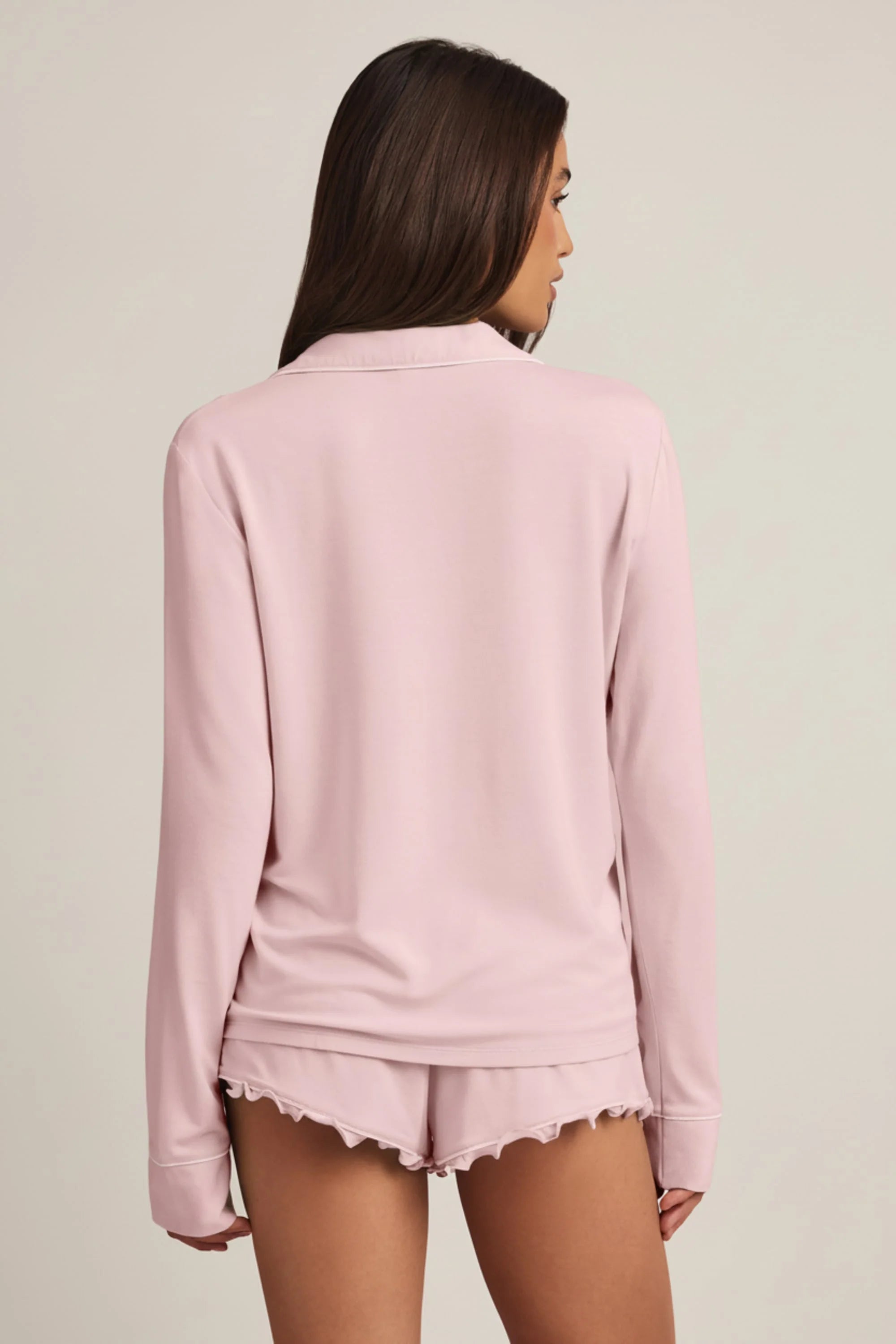 Modal Long Sleeve Pyjama Top in Baby Pink