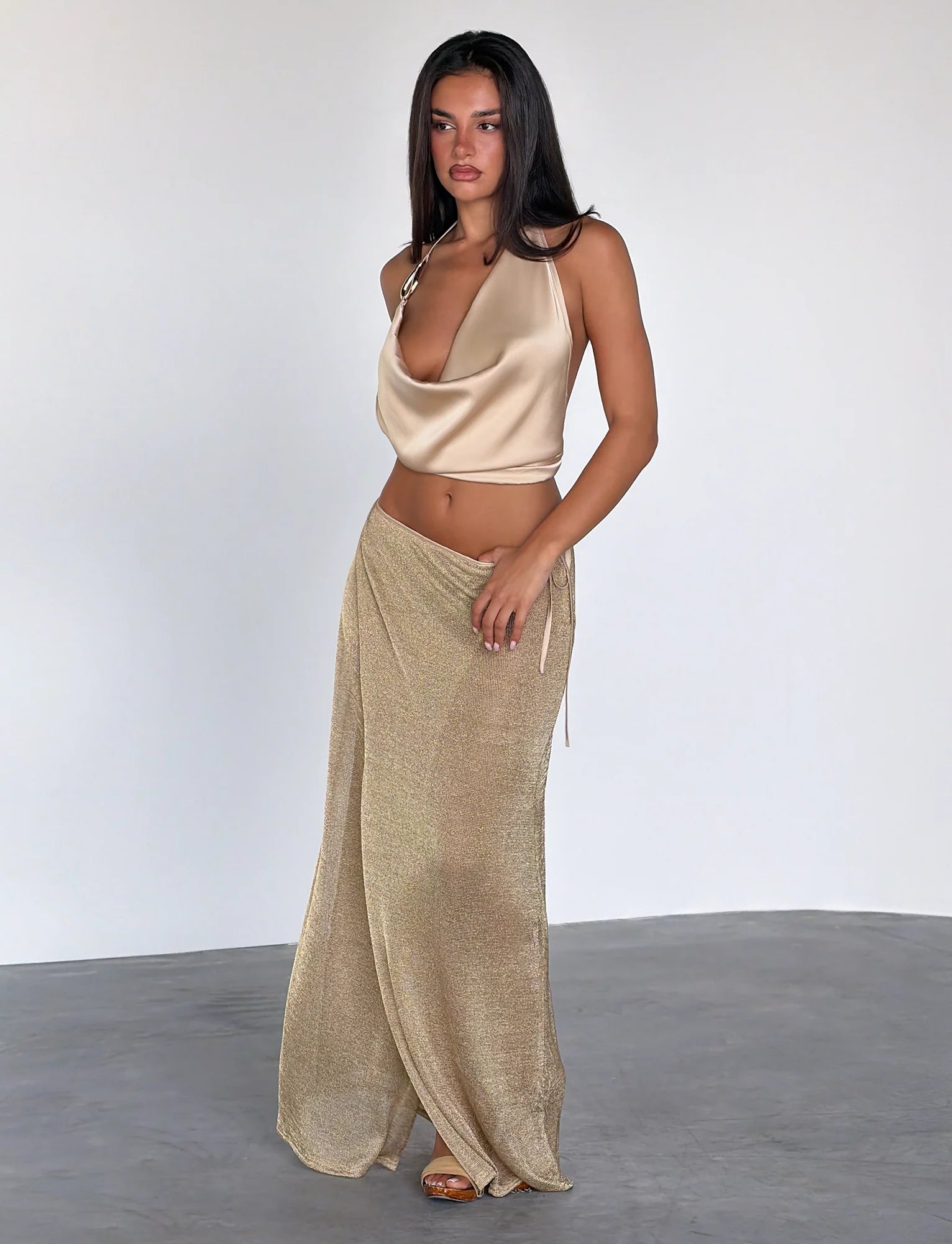CYRENE SATIN COWL TOP GOLD