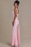 Embellished Open Back Maxi Dress in Baby Pink