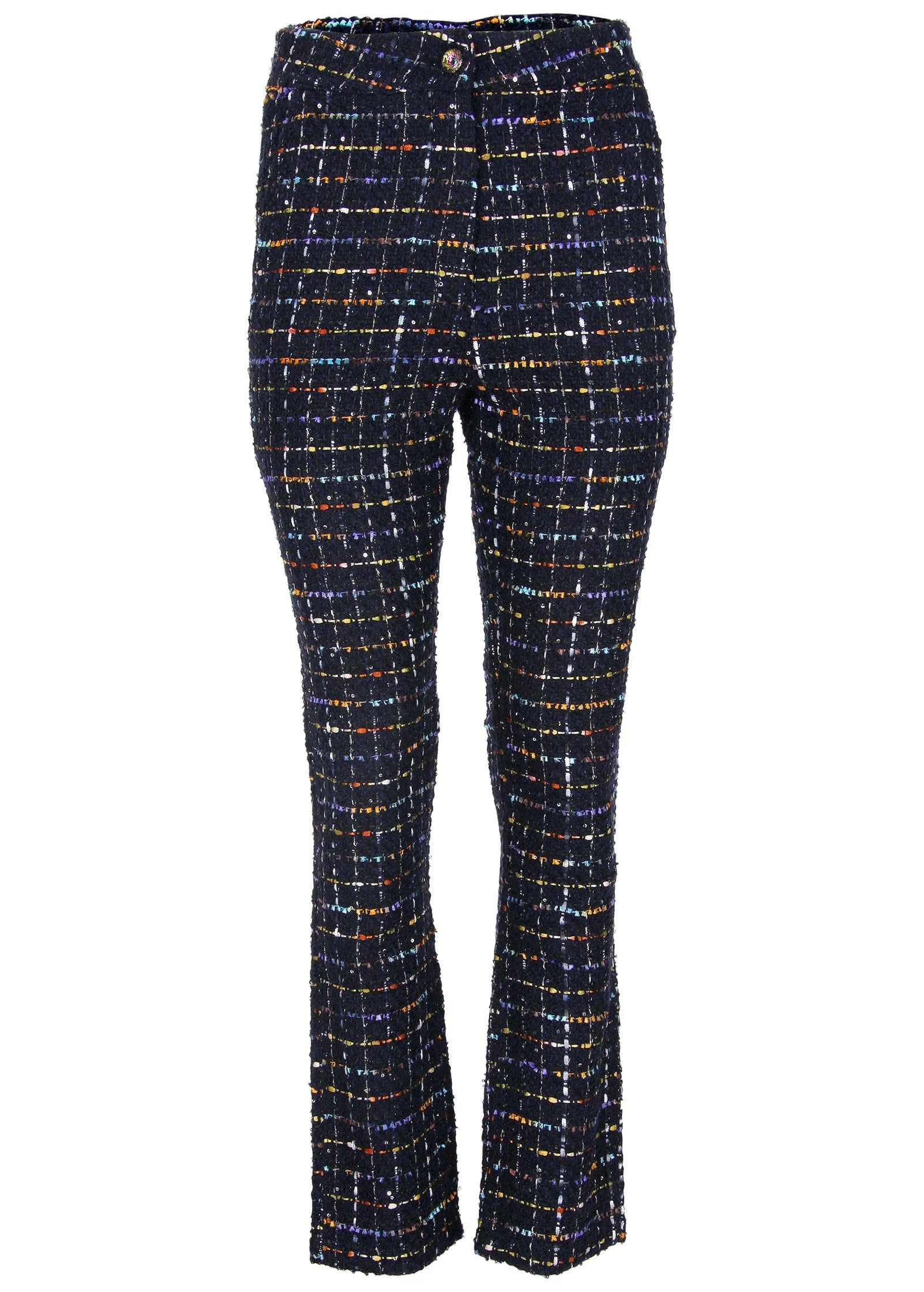 Tweed Straight Leg Trousers Black Multi