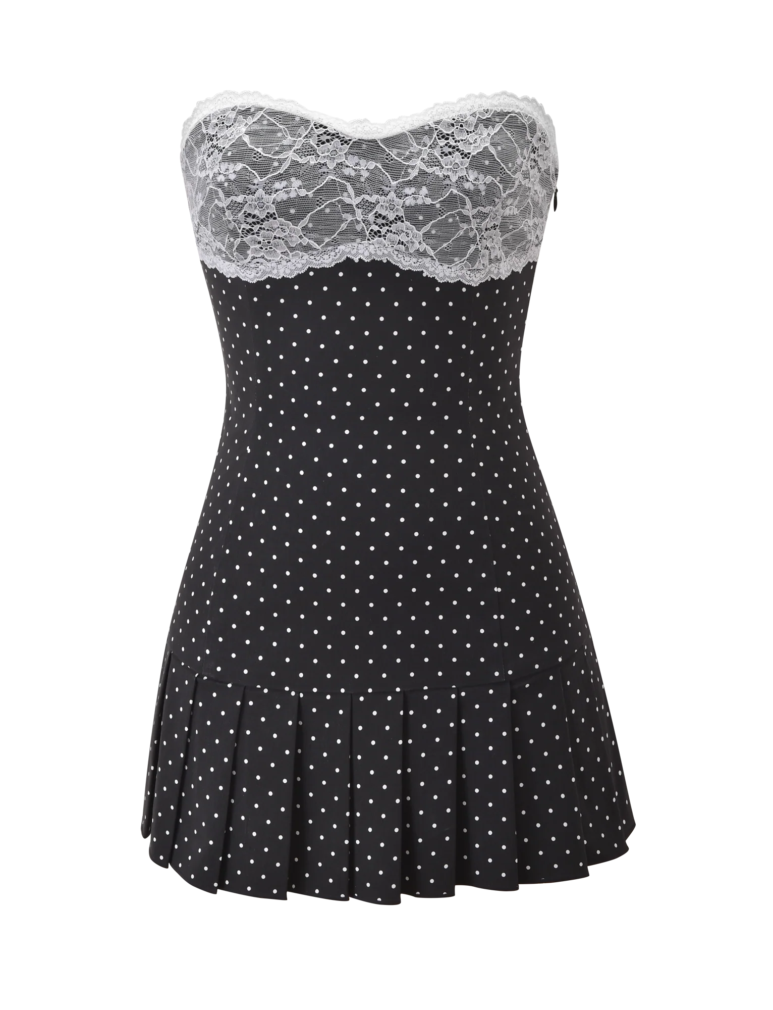 KITTIE LACE PLEAT DRESS BLACK DOT