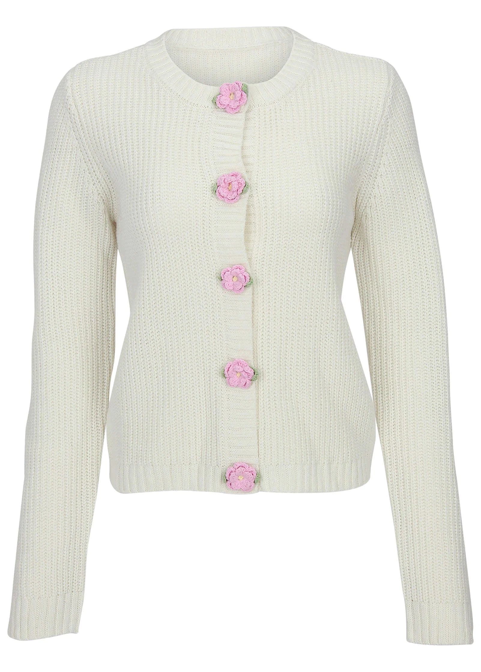 Rose Button Cardigan Off White