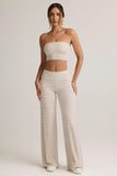 Modal Foldover Wide Leg Trousers in Pink Yellow Stripe