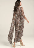Exaggerated Sleeve Dress Brown Multi