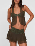 ADELINA TOP GREEN KHAKI GREEN IVORY
