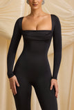 Petite Slinky Jersey Cowl Neck Jumpsuit in Black